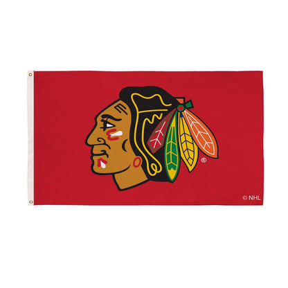 Chicago Blackhawks 3x5 flag, single-sided sublimated with 2 grommets on header, red field logo on Tampa Home & Garden Store