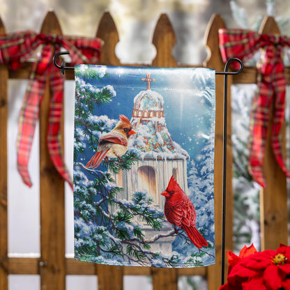 Cardinal Lamp Post Lustre Garden Flag Evergreen Enterprises winter scene with cardinal on lampost on Tampa Home & Garden Store