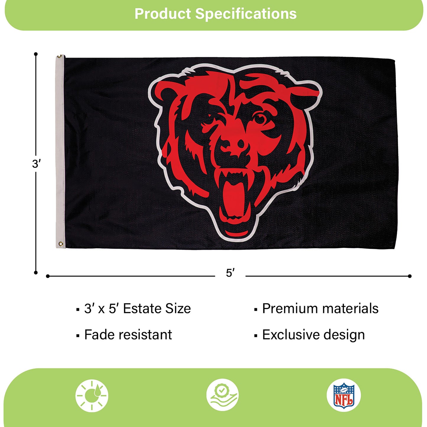 Chicago Bears estate flag 3x5 single-sided with red bear logo, 2 grommets Evergreen Enterprises on Tampa Home & Garden Store
