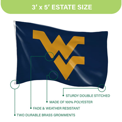 West Virginia University 3x5 single-sided estate flag with 2 grommets in navy and gold by Evergreen Enterprises on Tampa Home & Garden Store