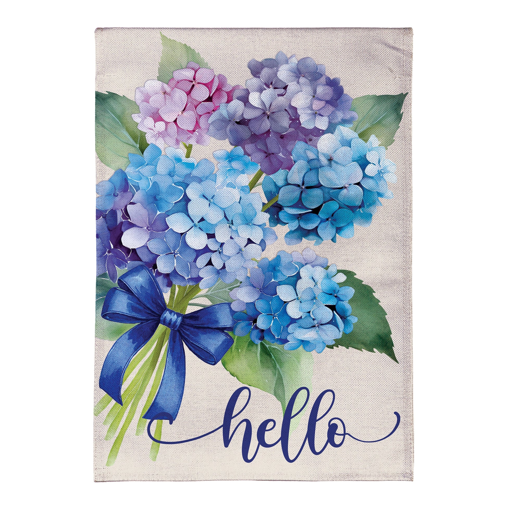Hydrangea Bouquet Burlap Garden Flag with blue purple pink hydrangeas by Evergreen Enterprises on Tampa Home & Garden Store