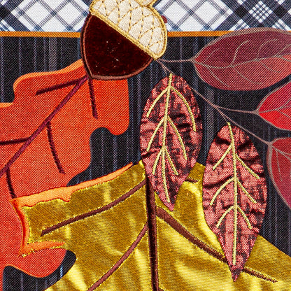 Garden Linen Flag Welcome Autumn Leaves with embroidered leaves on plaid fabric on Tampa Home & Garden Store