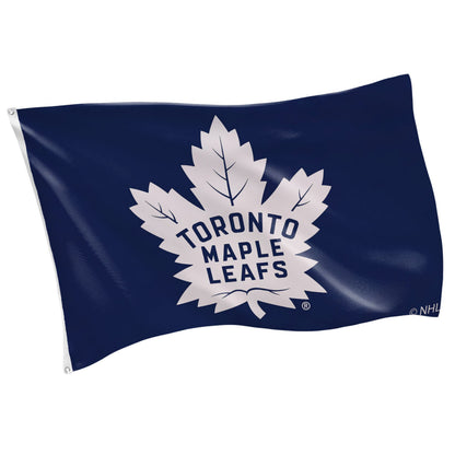 Toronto Maple Leafs flag 3x5 sublimated with two grommets on dark blue field on Tampa Home & Garden Store