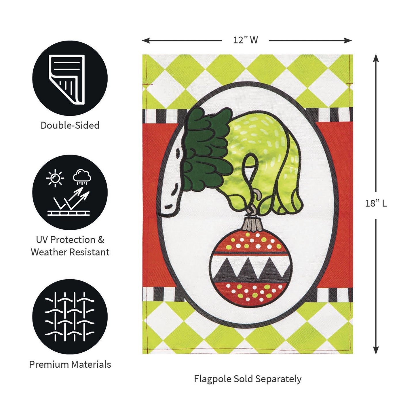 Christmas Monster Ornament Burlap Garden Flag lime-green double-sided Evergreen Enterprises on Tampa Home & Garden Store