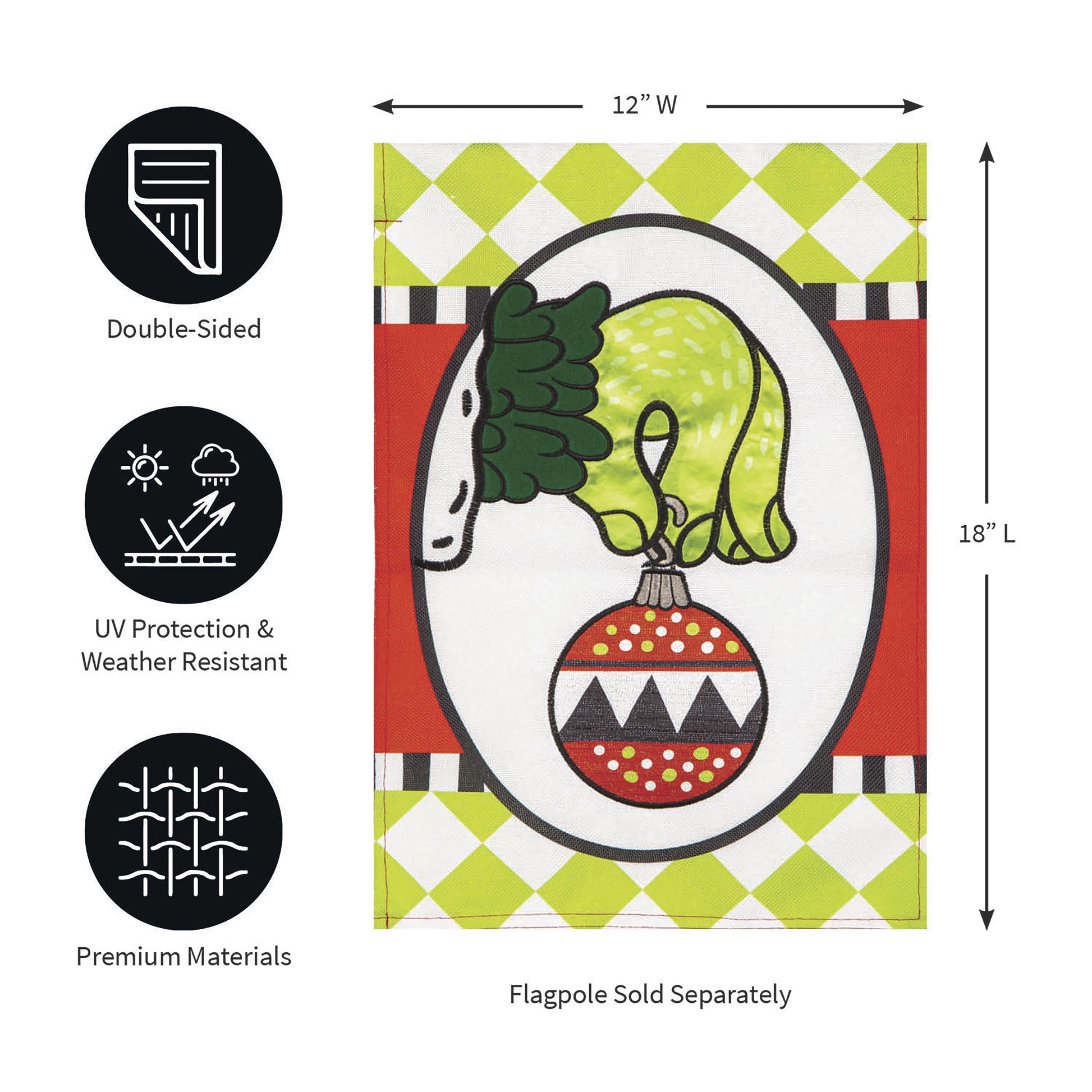 Christmas Monster Ornament Burlap Garden Flag lime-green double-sided Evergreen Enterprises on Tampa Home & Garden Store