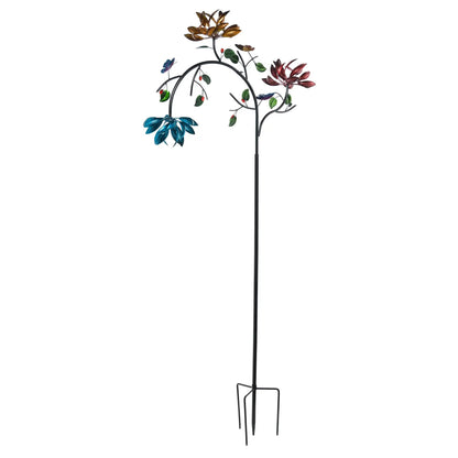 91-Inch Wind Spinner With Pink Blue Flowers, metal garden sculpture by Evergreen Enterprises on Tampa Home & Garden Store