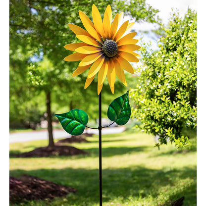 Hillside Pasture Wind Spinner sunflower, yellow petals, 75 in tall garden stake on Tampa Home & Garden Store