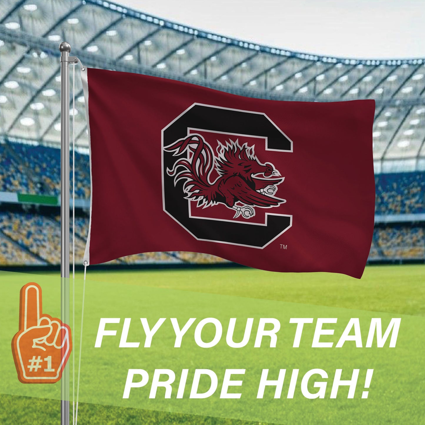 University of South Carolina estate flag, 3x5 sublimated flag with 2 grommets on a flagpole on Tampa Home & Garden Store