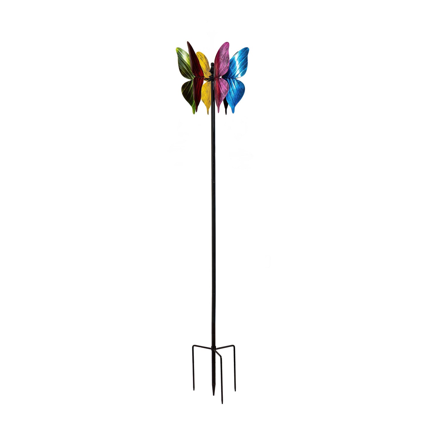 Metal wind spinner colorful butterfly wings on stake 65 inches tall Evergreen Enterprises on Tampa Home & Garden Store