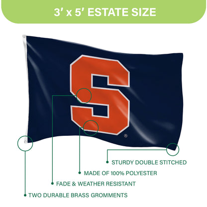 3'x5' Syracuse Univ estate flag navy with orange S, two brass grommets Evergreen Enterprises on Tampa Home & Garden Store