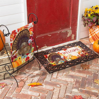 November Turkey Garden Suede Flag with autumn turkey motif in vibrant colors on Tampa Home & Garden Store