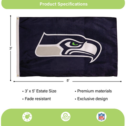 Seattle Seahawks single-sided estate flag 3x5 navy with logo, 2 grommets on Tampa Home & Garden Store