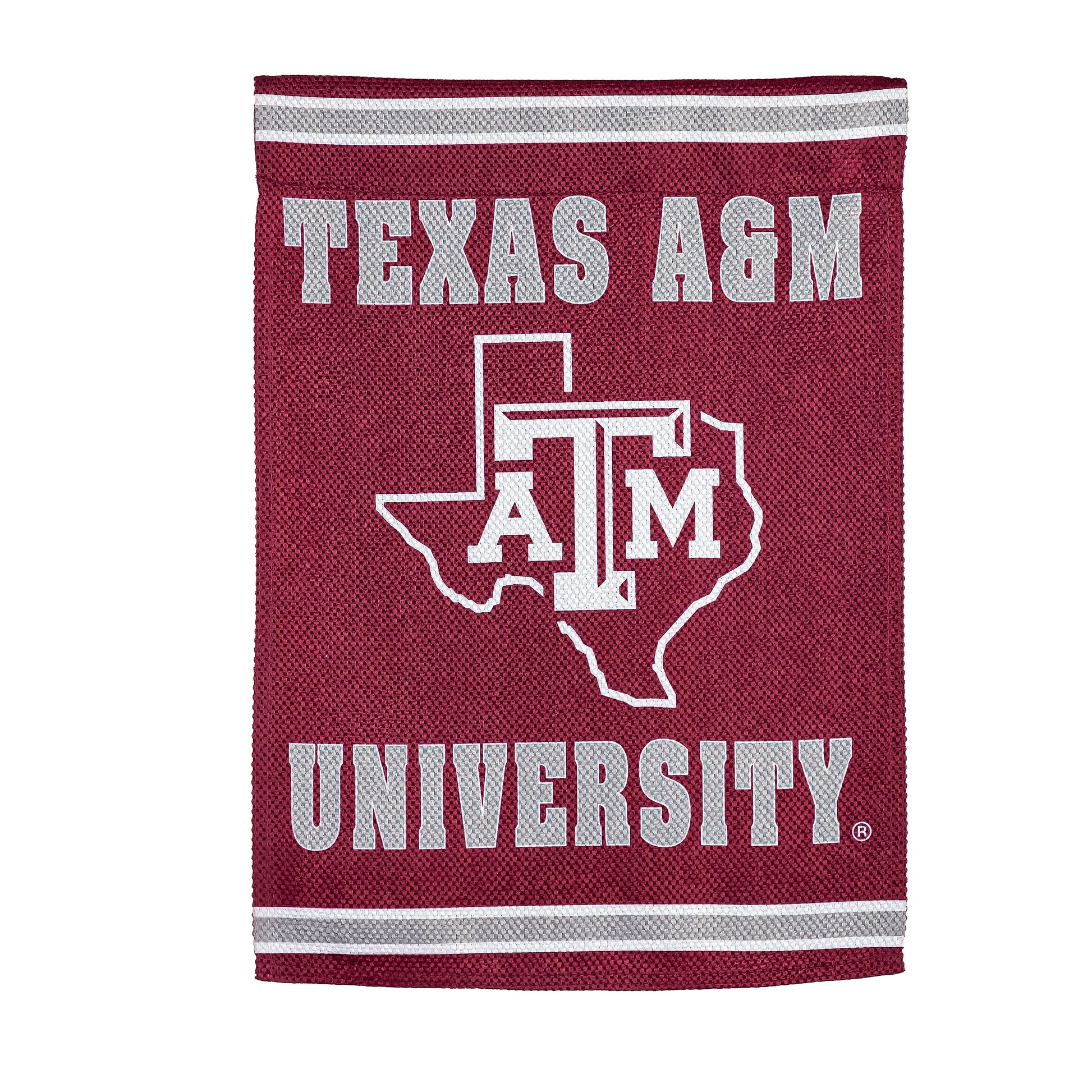 Embossed suede flag Texas A&M house size maroon with white logo Evergreen Enterprises on Tampa Home & Garden Store