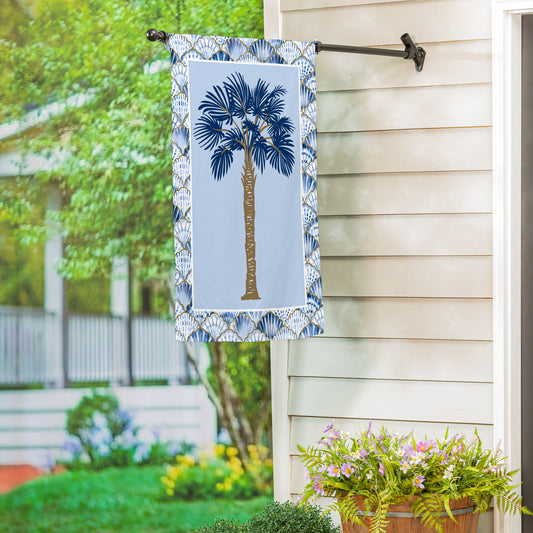 Blue Coastal Palm Trees Double Sided Suede House Flag - Tampa Home & Garden Store