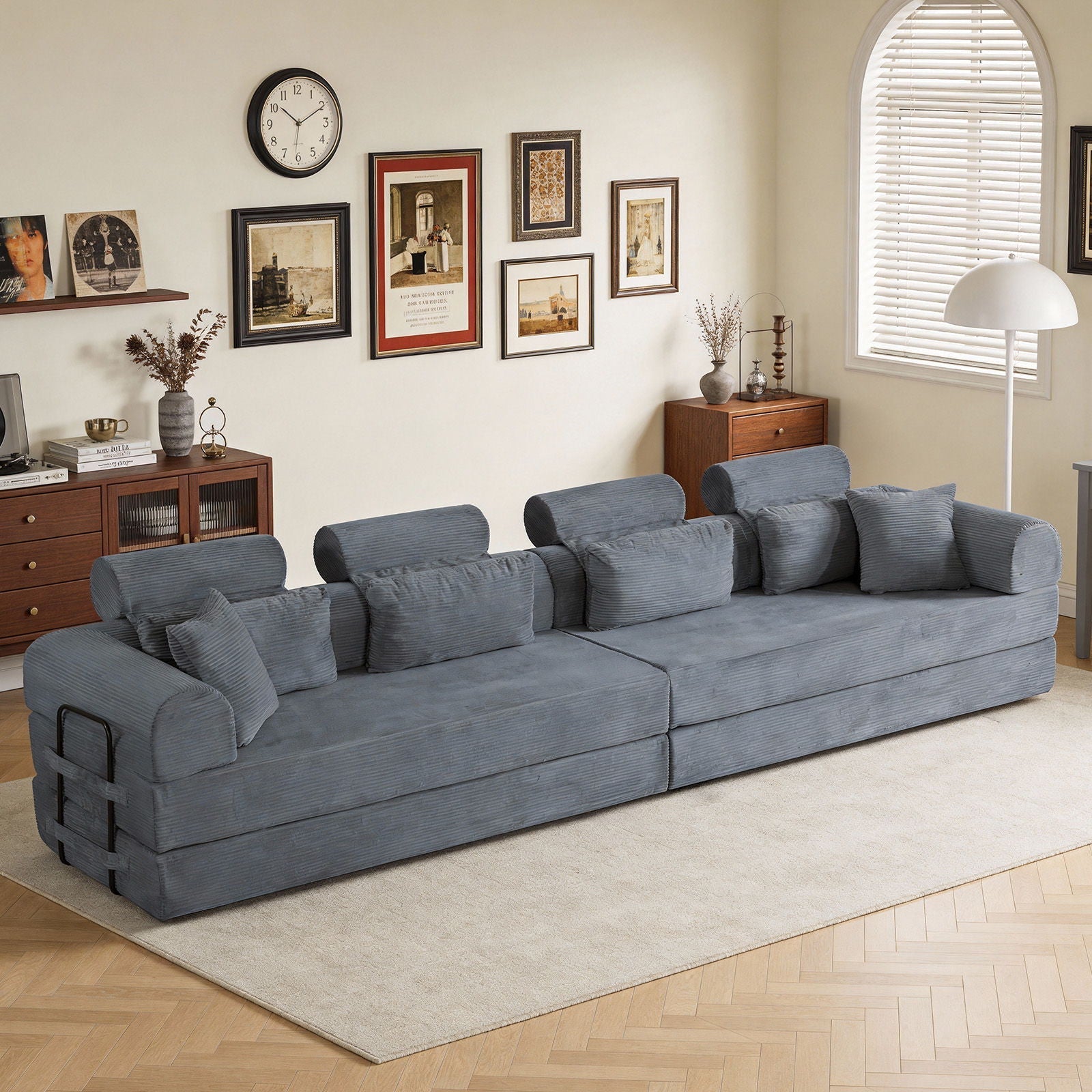 HouseOfZazla Modern L-Shape Modular Sectional Sofa in blue-gray textured fabric on Tampa Home & Garden Store