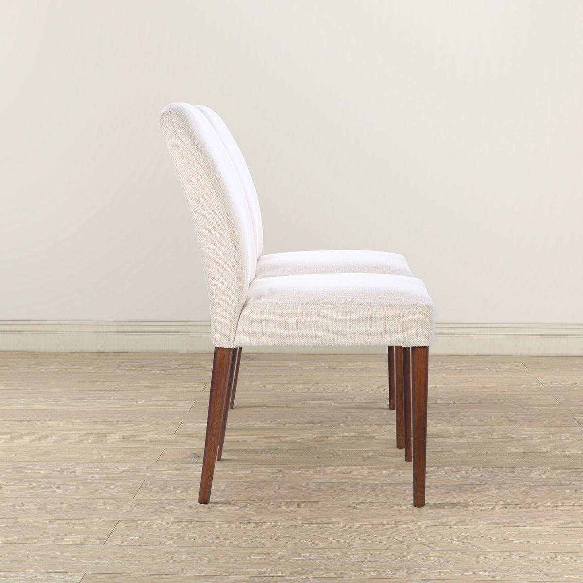 Beige linen dining chair Capri with solid wood dark legs on Tampa Home & Garden Store