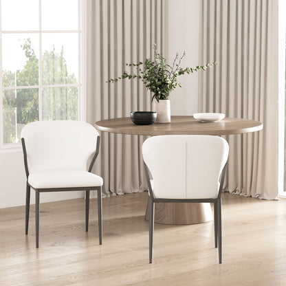 Kirsten Dining Chair Set of 2 white seats with gray metal legs around a wood dining table on Tampa Home & Garden Store