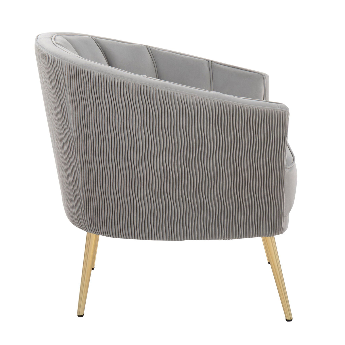 Contemporary glam tufted accent chair in gray with pleated sides and gold legs HouseOfZazla on Tampa Home & Garden Store