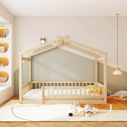 Bed House Bed Frame With Fence canopy bed in natural pine wood by Unique Piece Furniture on Tampa Home & Garden Store