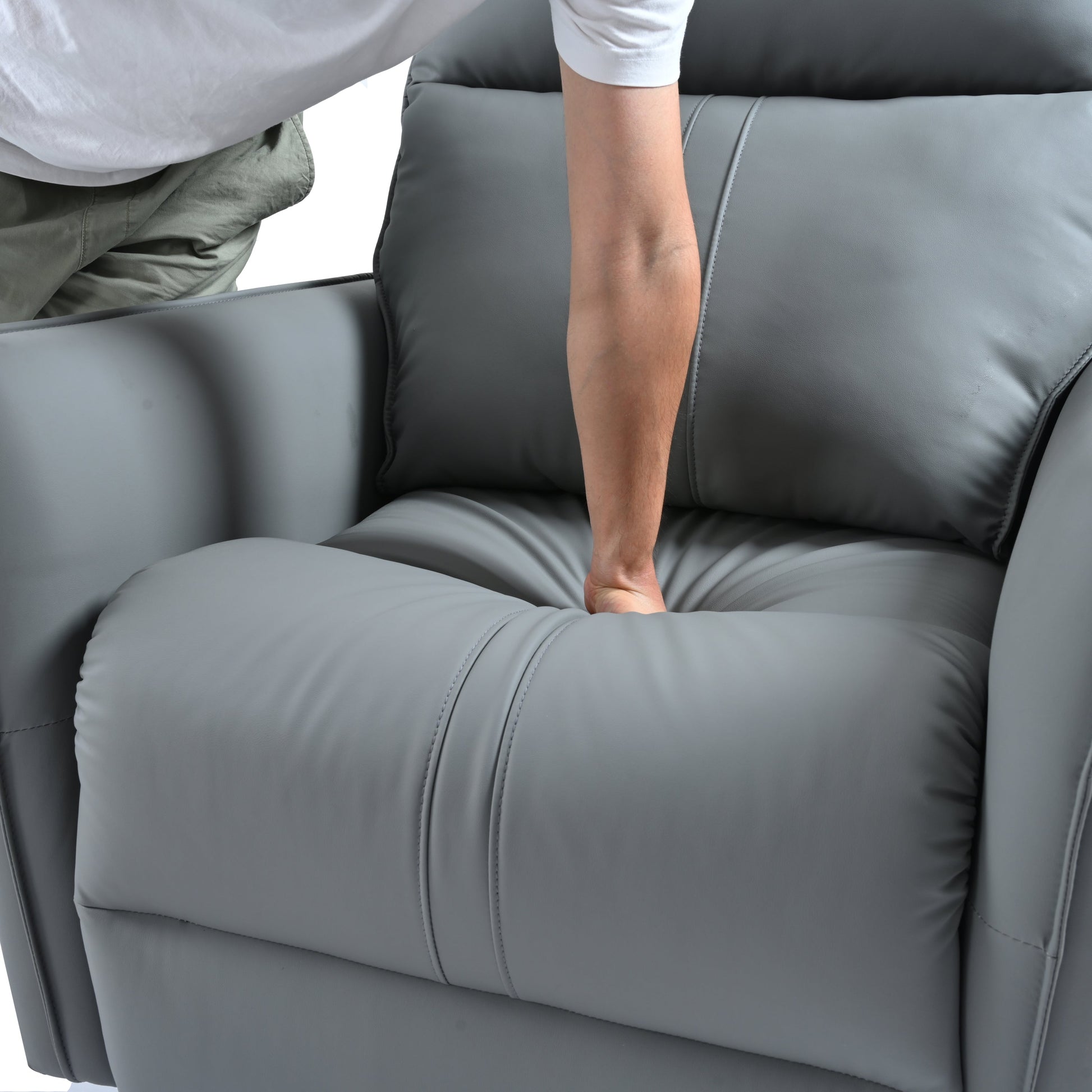Power Swivel Rocker Recliner Chair for Adults in gray leather with stitch detail on Tampa Home & Garden Store