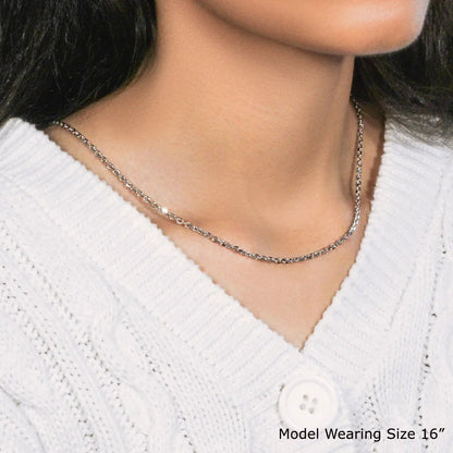 18k white gold diamond-cut cable chain necklace 2.60 mm, 16-inch length on model wearing on Tampa Home & Garden Store