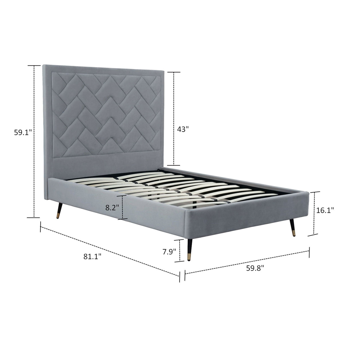 Crosby upholstered bed with gray tufted headboard and slats by HouseOfZazla on Tampa Home & Garden Store