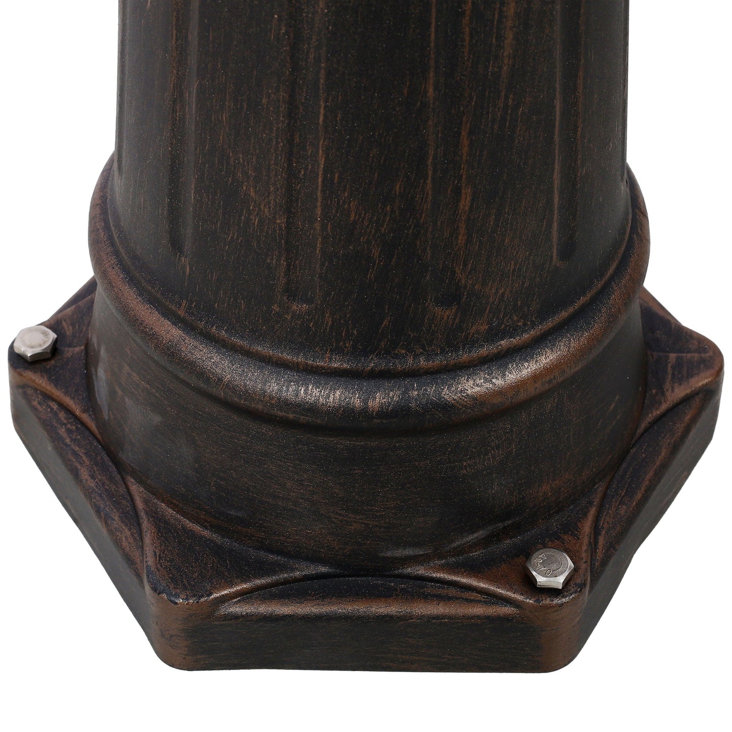 Stratford mailbox post base in dark brown wood with mounting bolts on Tampa Home & Garden Store