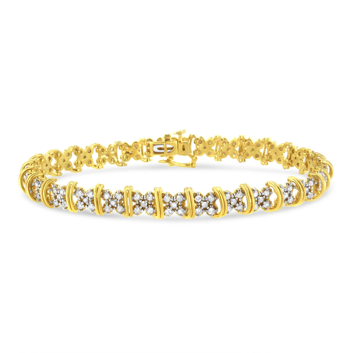 Bracelet: Bids.com 10K yellow gold plated .925 silver X-link diamond cluster, 2.0 Cttw, 7 inch on Tampa Home & Garden Store