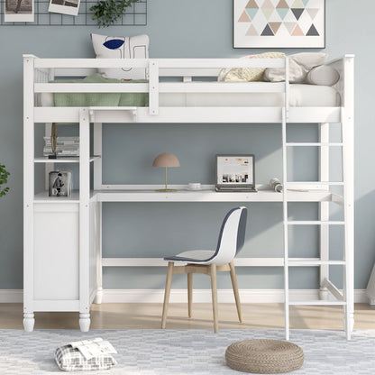 Space Saving Loft Bed with Desk and Drawers