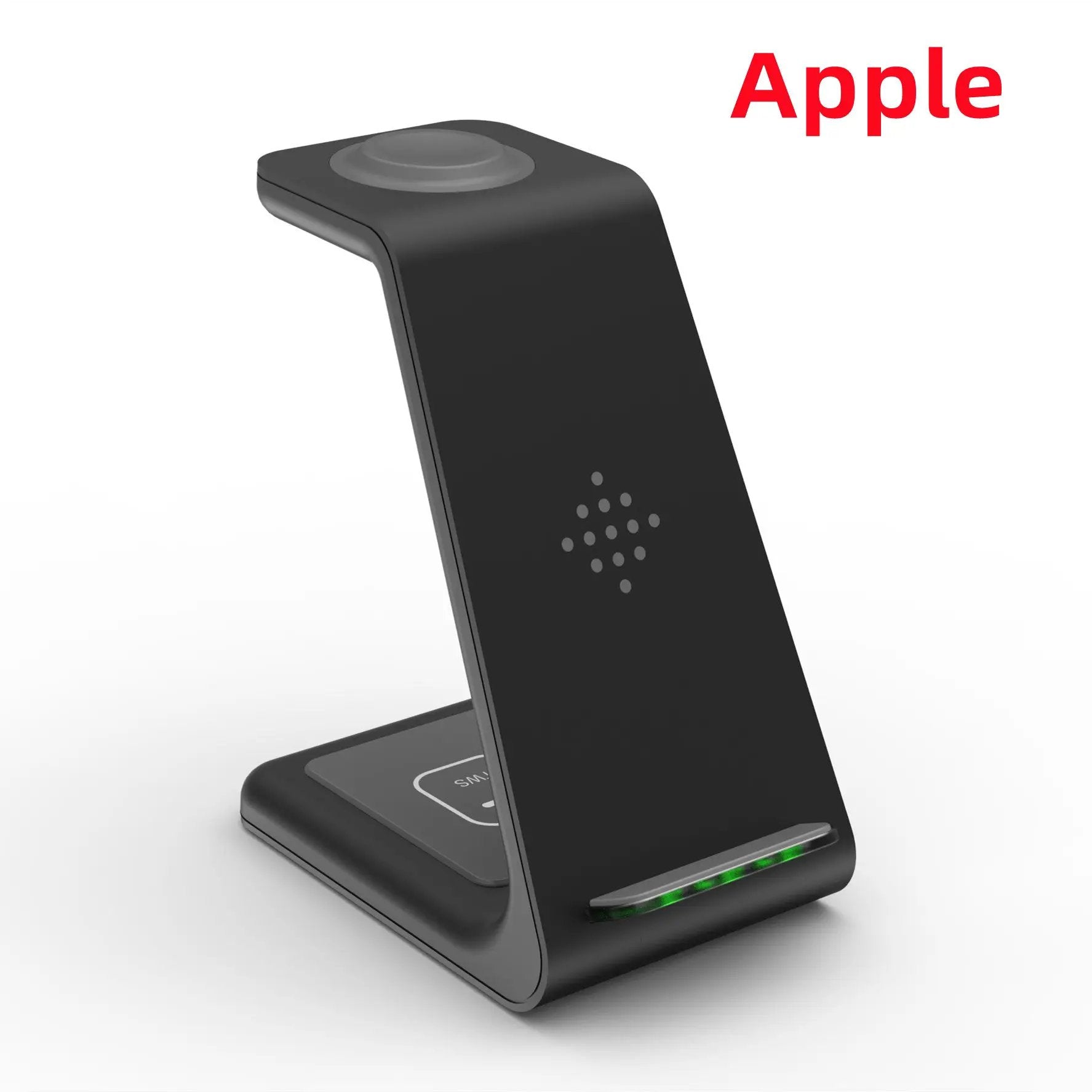 3 in 1 fast charging wireless charger stand black with circular top pad and phone dock Apple text visible on Tampa Home & Garden Store