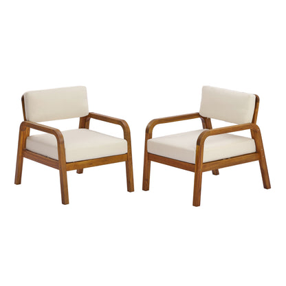 Outdoor Acacia Wood Armchair Set with Cushions