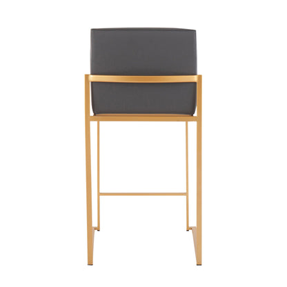 Contemporary high back counter stool with upholstered dark gray seat and gold frame on Tampa Home & Garden Store