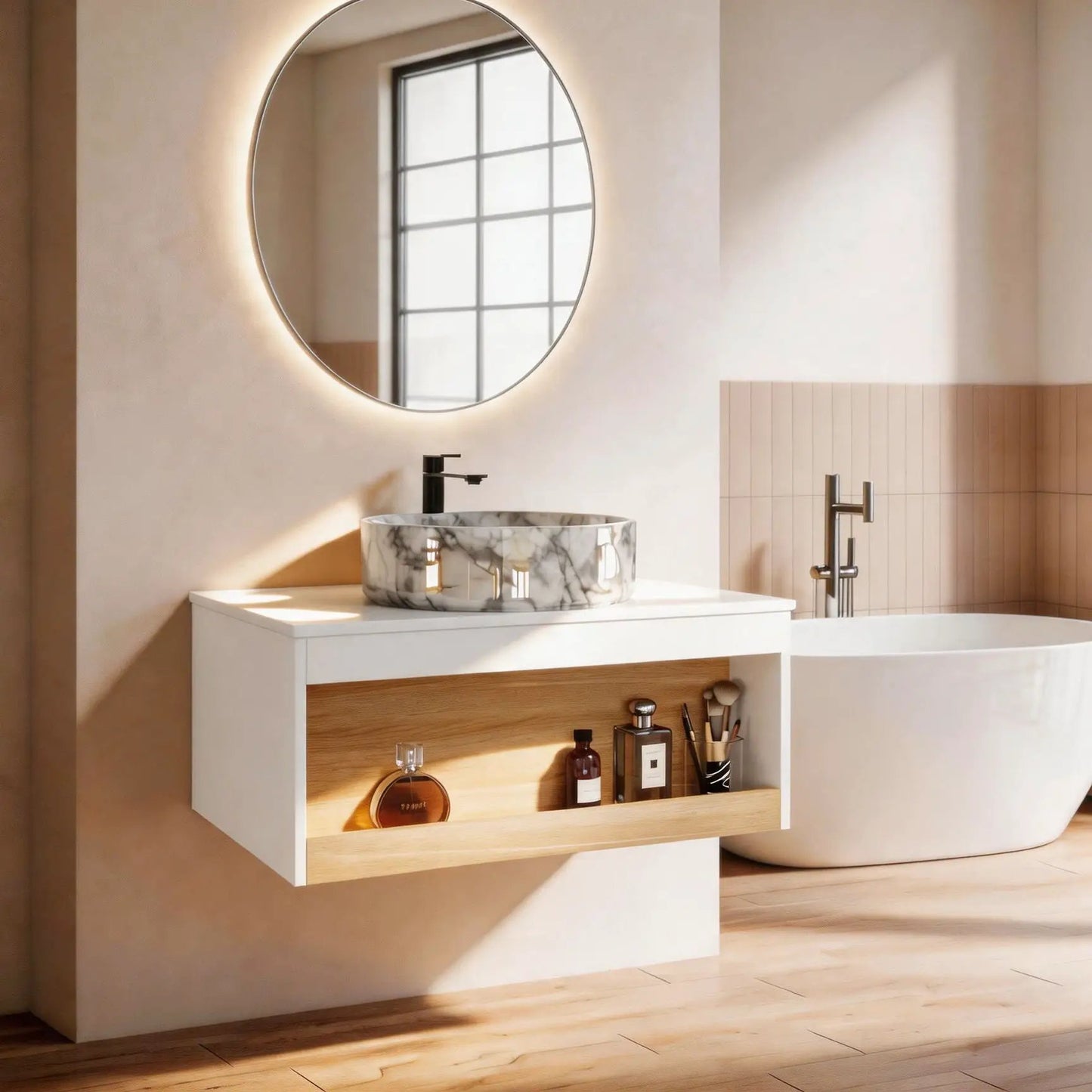 Floating Bathroom Vanity with Vessel Sink