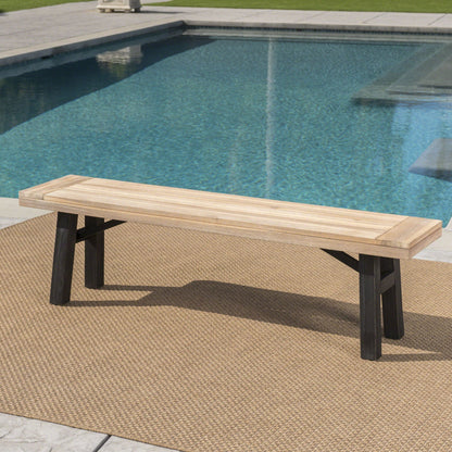 Outdoor benches with slat panel design and acacia wood frames (2) on Tampa Home & Garden Store