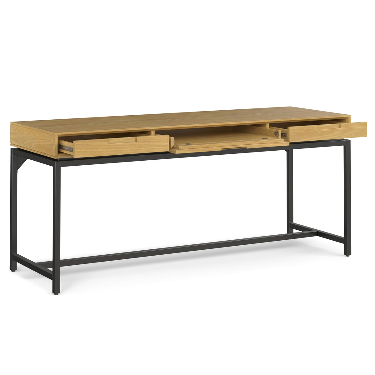 Mid Century Writing Desk with Storage in oak by HouseOfZazla on black metal legs with drawers on Tampa Home & Garden Store