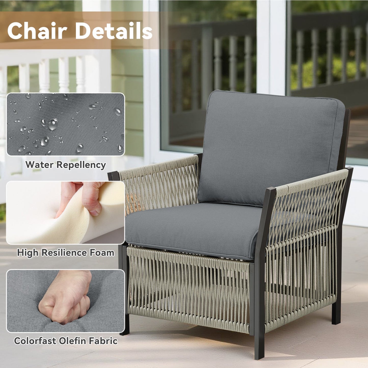 Outdoor patio arm chairs set of 2 with gray cushions and woven frame by HouseOfZazla on Tampa Home & Garden Store