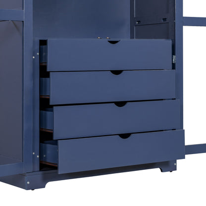Blue Pine Cabinet With Glass Doors And Drawers