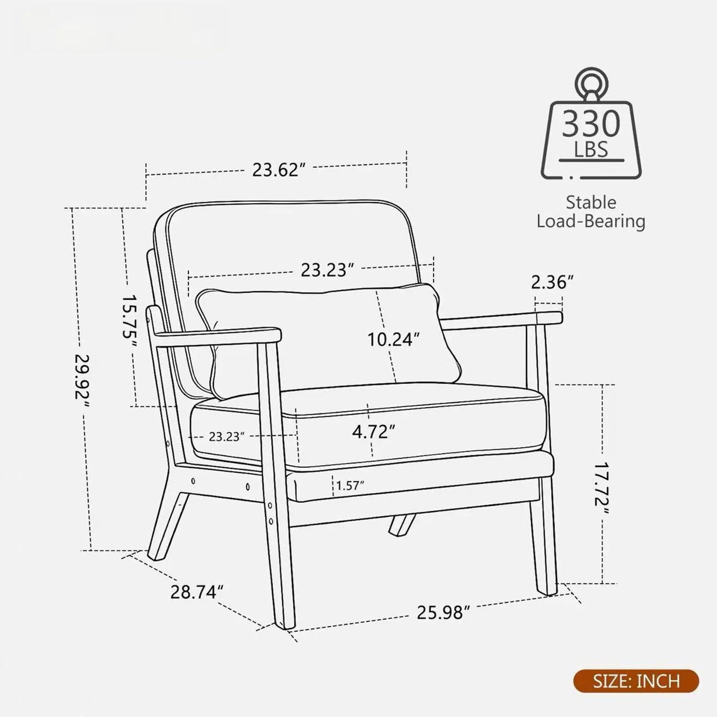 Living Room Chair with Lumbar Pillow Mid Century