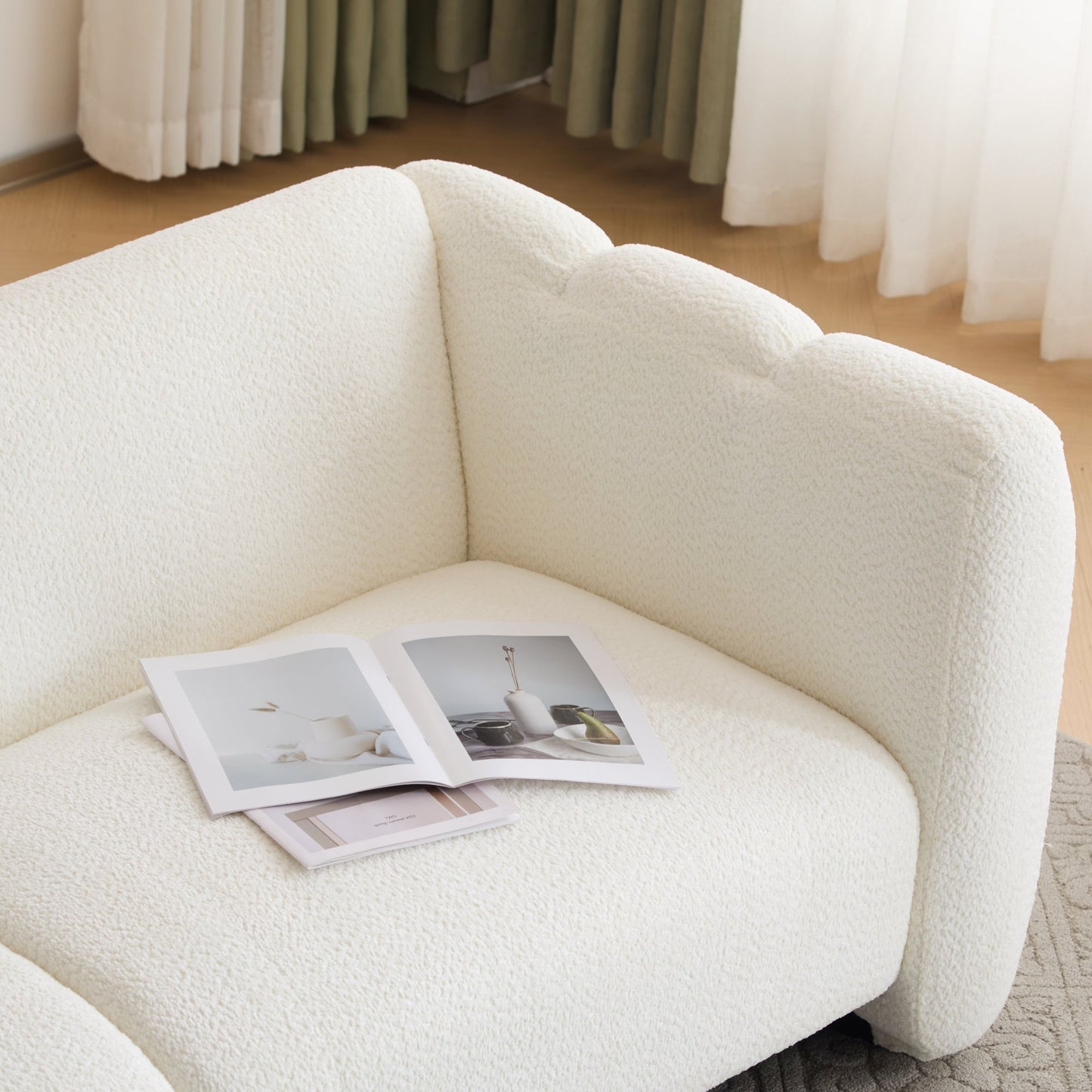 Curved Three Seater Boucle Sofa and Frame