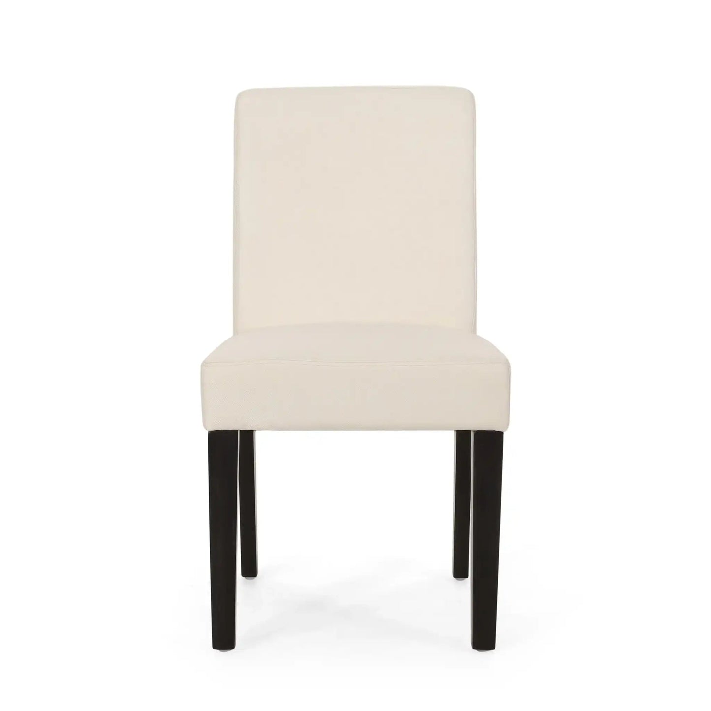Contemporary dining chair with cream upholstered seating and tapered dark wood legs on Tampa Home & Garden Store