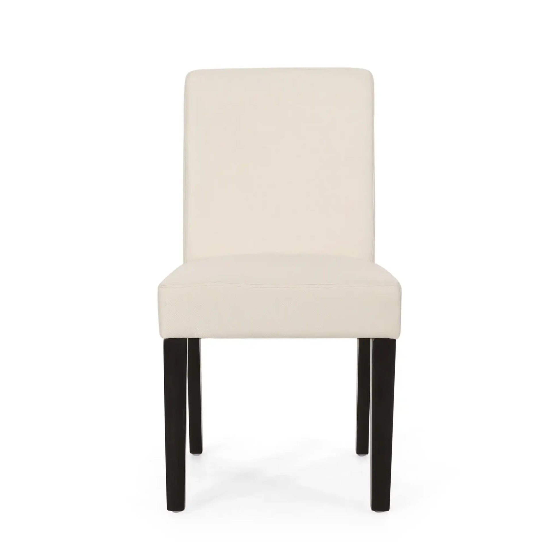 Contemporary dining chair with cream upholstered seating and tapered dark wood legs on Tampa Home & Garden Store