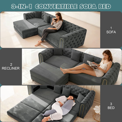3 In 1 Convertible Sofa and Ottoman Bed