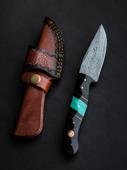 Titan Shadowstone Damascus Hunter TK-520 knife with swirl blade and turquoise inlay handle on Tampa Home & Garden Store