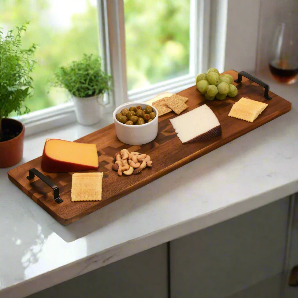 Acacia Serving Trays with Metal Handles