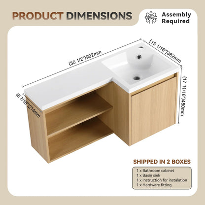 L Shaped Wall Mounted Floating Vanity with Sink