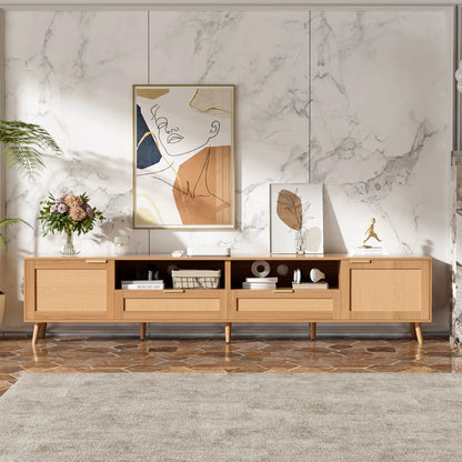 Rattan and Solid Wood TV Stand With Cable