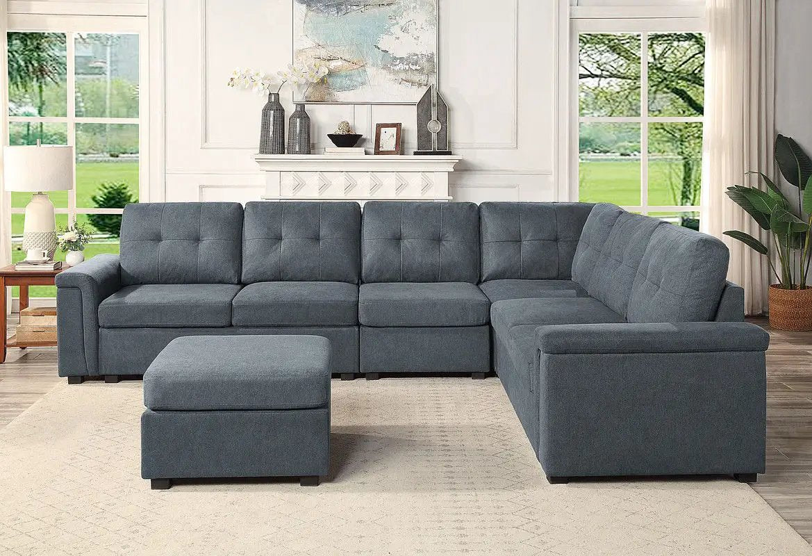 Isla Fabric Sectional Sofa with Ottoman, blue-gray fabric, 2-piece set by Unique Piece Furniture on Tampa Home & Garden Store