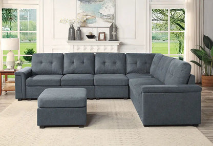 Isla Fabric Sectional Sofa with Ottoman, blue-gray fabric, 2-piece set by Unique Piece Furniture on Tampa Home & Garden Store