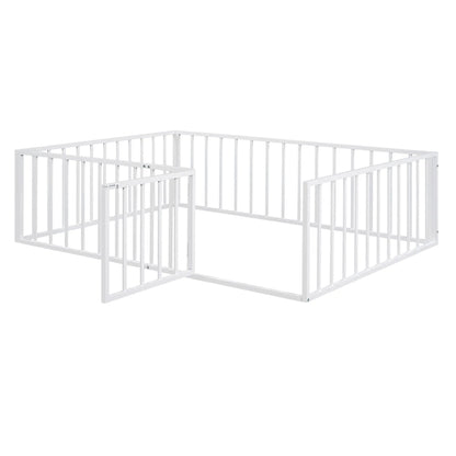 White metal floor bed frame with fence panels and a small gate door on Tampa Home & Garden Store