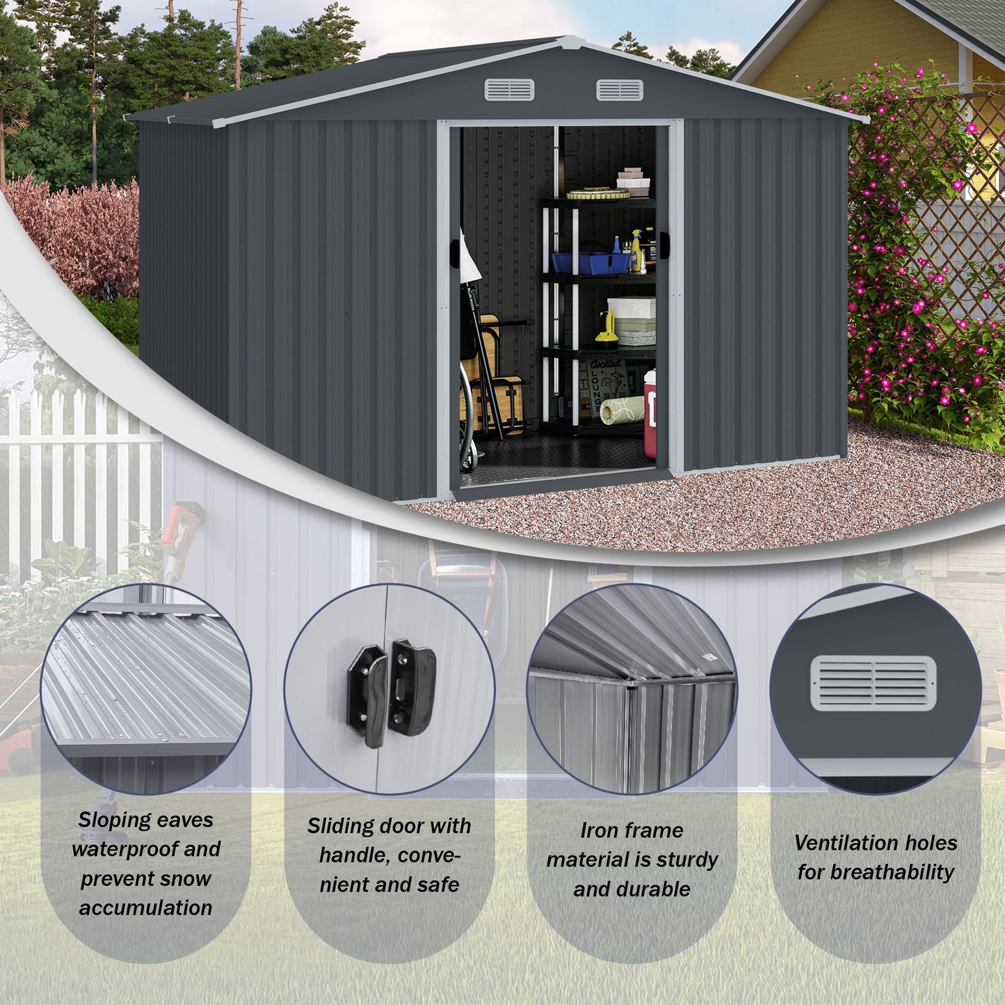 Large Metal Storage Shed and Heavy Sliding Doors